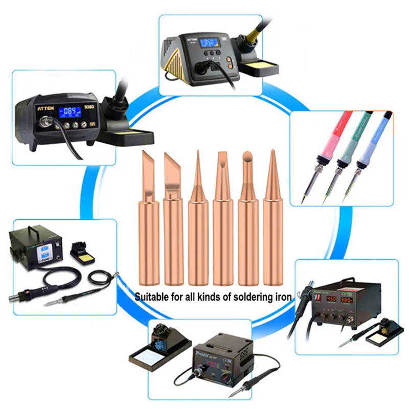 5Pcs Pure Copper Soldering Iron Tips Set I+B+K+2.4D+3C Electric Hot Bare Copper Head 900M for DIY Craft And Electronic Repair