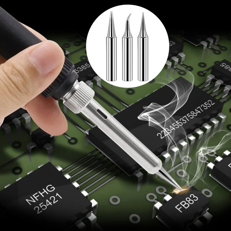 5Pcs Pure Copper Soldering Iron Tips Set I+B+K+2.4D+3C Electric Hot Bare Copper Head 900M for DIY Craft And Electronic Repair