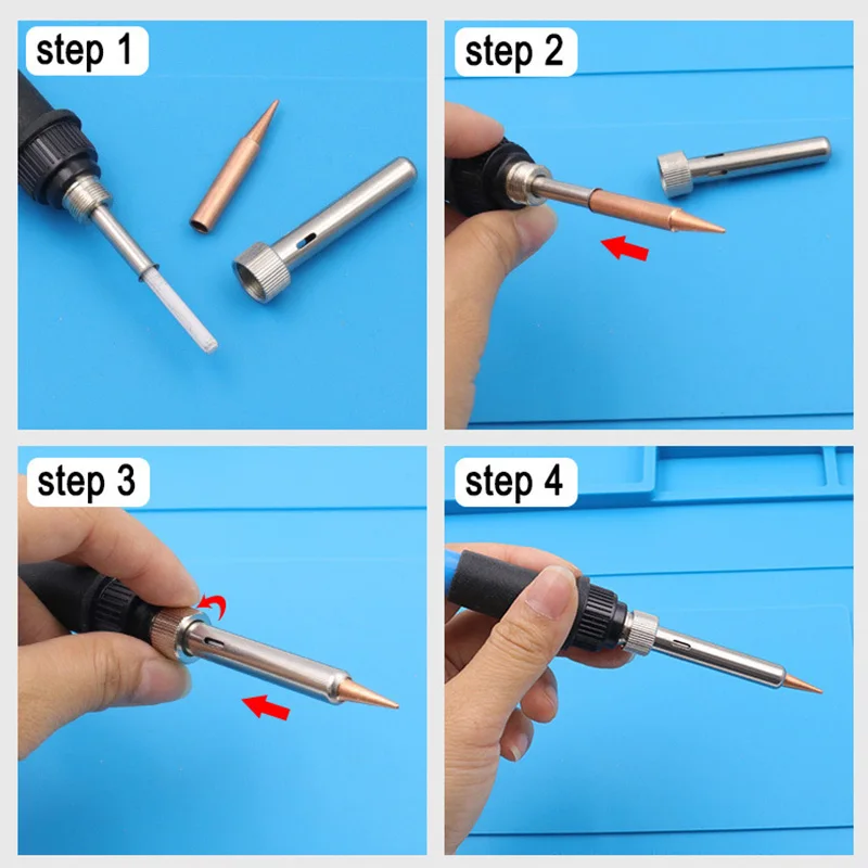 5Pcs Pure Copper Soldering Iron Tips Set I+B+K+2.4D+3C Electric Hot Bare Copper Head 900M for DIY Craft And Electronic Repair