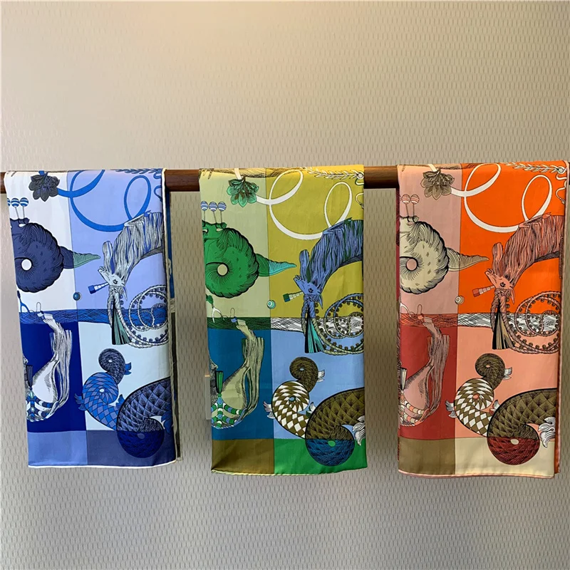 Luxury Brand Twill Silk Large Scarf Women Handmade curling horse rider animal female twill square shawl FashionBelt SquareScarve