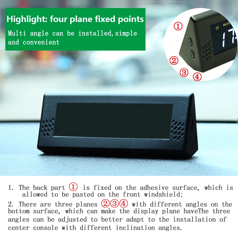 Solar Windshield Car Digital Clock Driving Time Reminder Smart Switch No Wiring High Precision LCD Digital Watch Car Accessorie