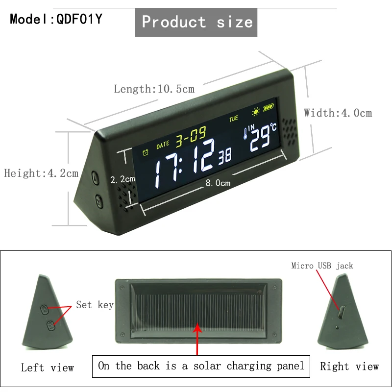 Solar Windshield Car Digital Clock Driving Time Reminder Smart Switch No Wiring High Precision LCD Digital Watch Car Accessorie