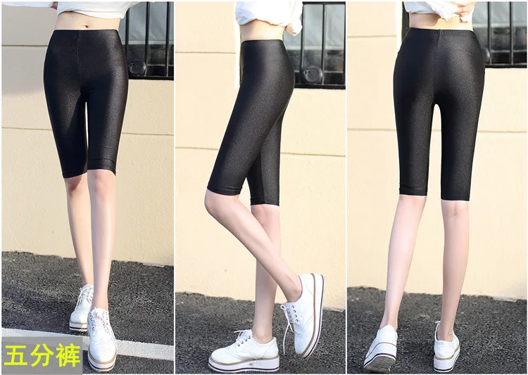 women summer knee length capris lady slim fitted skinny lace short legging big size Mujer Shiny trouser