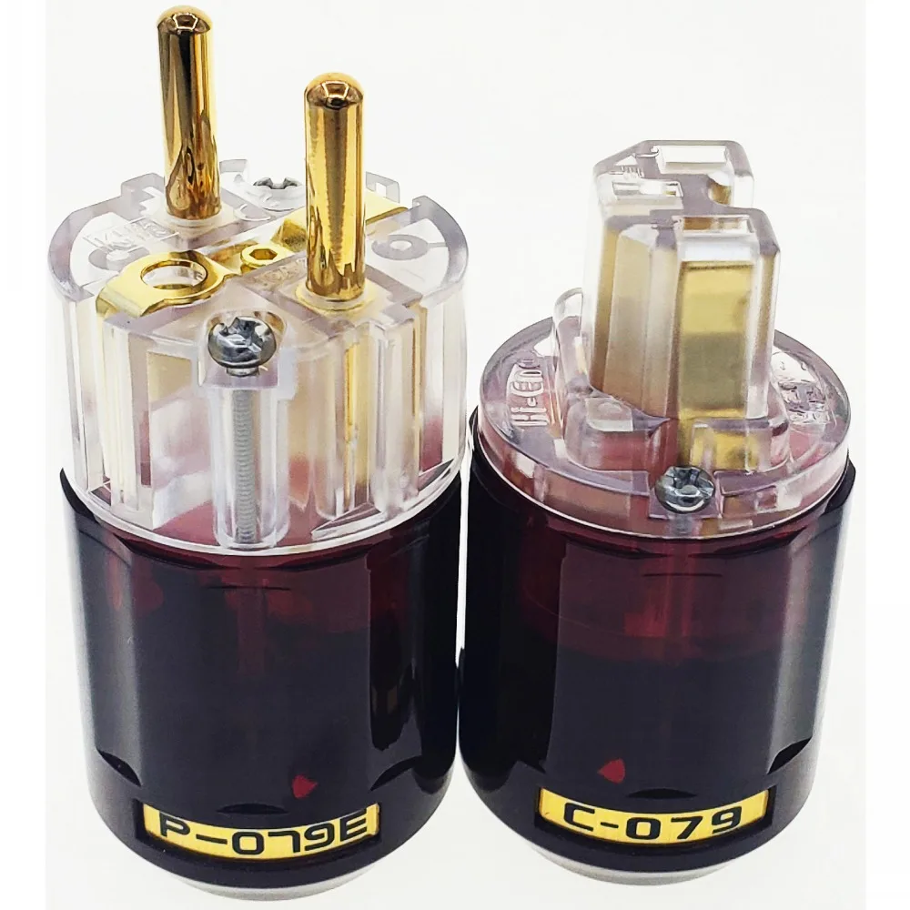 HiFi Oyaide C-079 P-079E Schuko Europe EU Power Plug 24k Gold Plated IEC Audio Connector Female-Male Audio Transparent