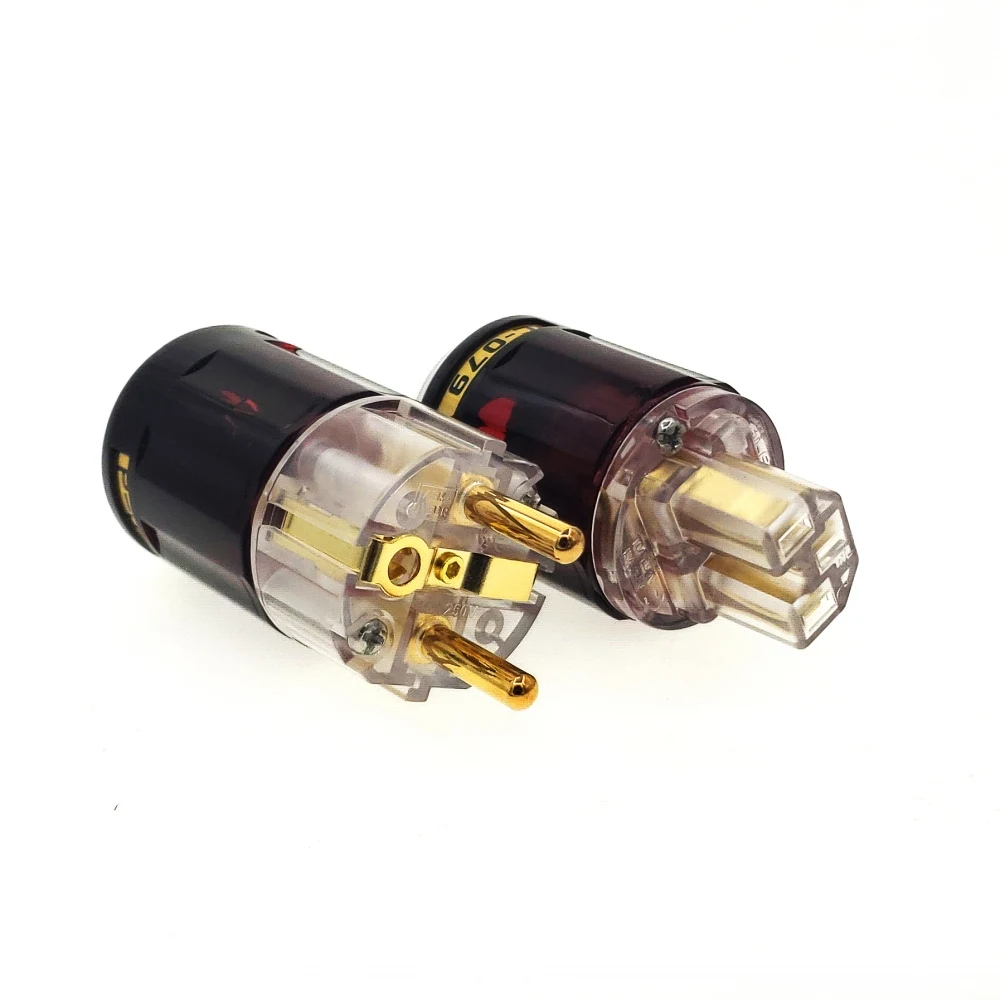 HiFi Oyaide C-079 P-079E Schuko Europe EU Power Plug 24k Gold Plated IEC Audio Connector Female-Male Audio Transparent