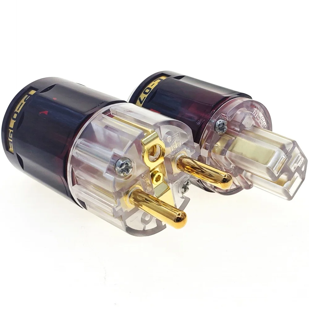 HiFi Oyaide C-079 P-079E Schuko Europe EU Power Plug 24k Gold Plated IEC Audio Connector Female-Male Audio Transparent