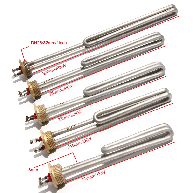 Lujinxun Stainless Steel Electrical Heating Element Booster Tube For Water Boiler ,1"/DN25/32mm, AC110V/220V/380V,1/2/3/4/6KW