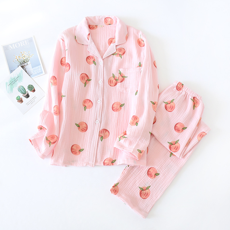 New Large Size Pajamas Women Cotton Crepe Home Service Cotton Long Sleeve Trousers Suit Simple And Comfortable Summer And Autumn