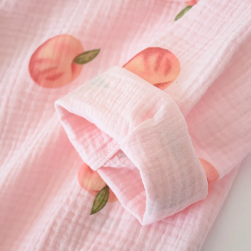 New Large Size Pajamas Women Cotton Crepe Home Service Cotton Long Sleeve Trousers Suit Simple And Comfortable Summer And Autumn