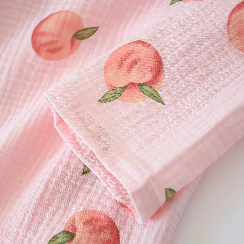 New Large Size Pajamas Women Cotton Crepe Home Service Cotton Long Sleeve Trousers Suit Simple And Comfortable Summer And Autumn