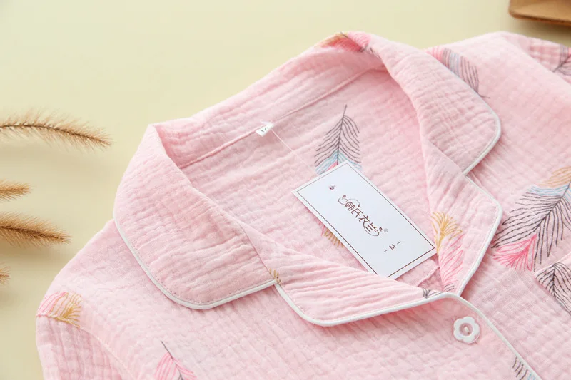 New Large Size Pajamas Women Cotton Crepe Home Service Cotton Long Sleeve Trousers Suit Simple And Comfortable Summer And Autumn