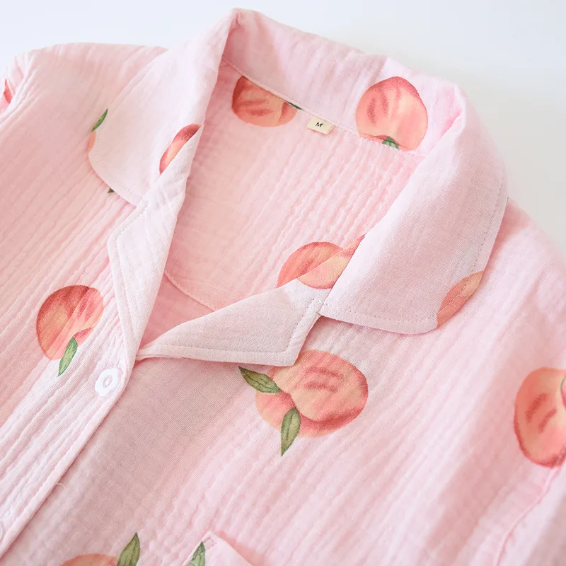 New Large Size Pajamas Women Cotton Crepe Home Service Cotton Long Sleeve Trousers Suit Simple And Comfortable Summer And Autumn