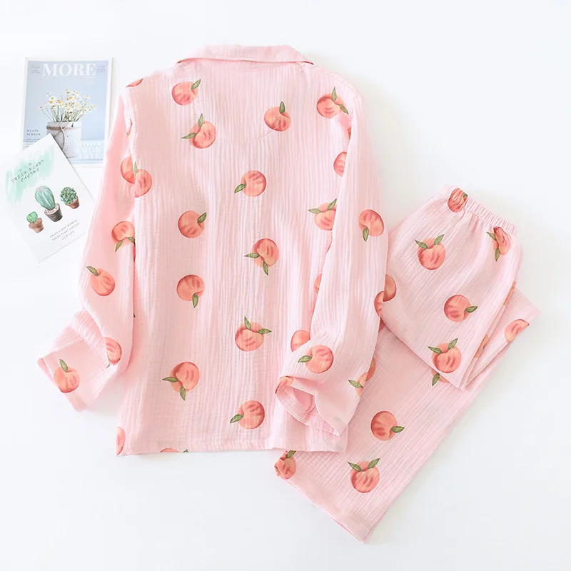 New Large Size Pajamas Women Cotton Crepe Home Service Cotton Long Sleeve Trousers Suit Simple And Comfortable Summer And Autumn
