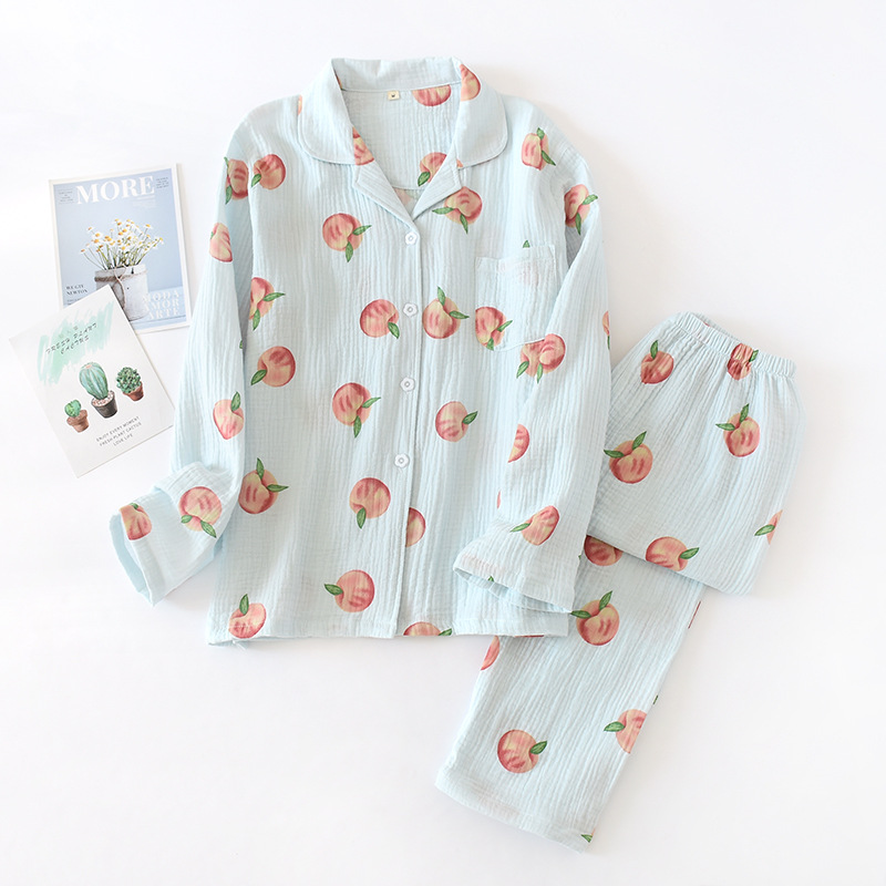 New Large Size Pajamas Women Cotton Crepe Home Service Cotton Long Sleeve Trousers Suit Simple And Comfortable Summer And Autumn