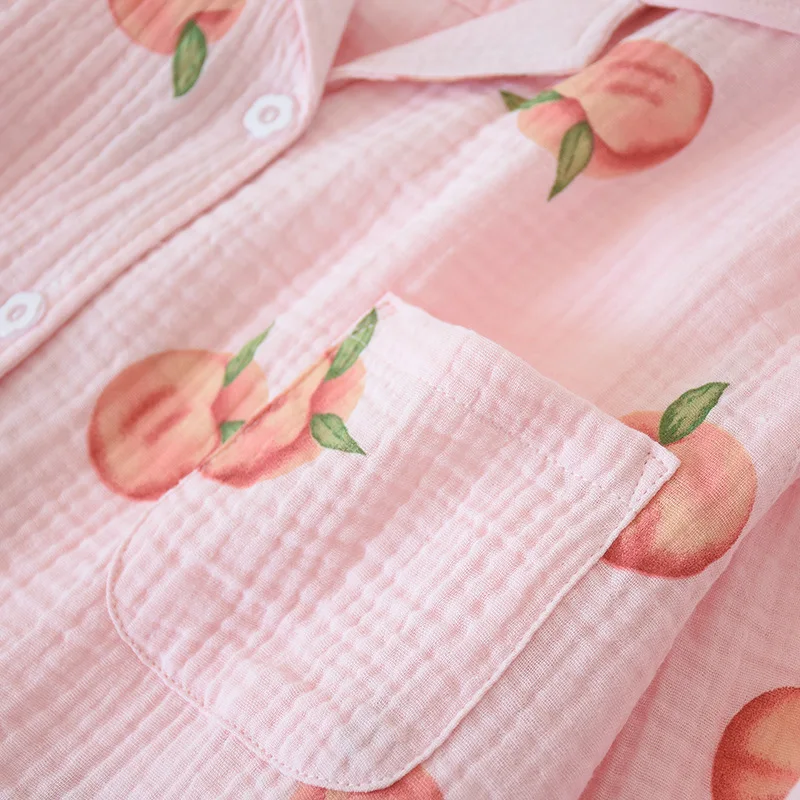 New Large Size Pajamas Women Cotton Crepe Home Service Cotton Long Sleeve Trousers Suit Simple And Comfortable Summer And Autumn