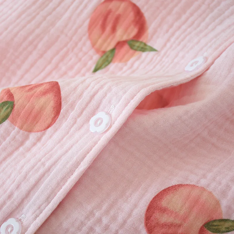 New Large Size Pajamas Women Cotton Crepe Home Service Cotton Long Sleeve Trousers Suit Simple And Comfortable Summer And Autumn