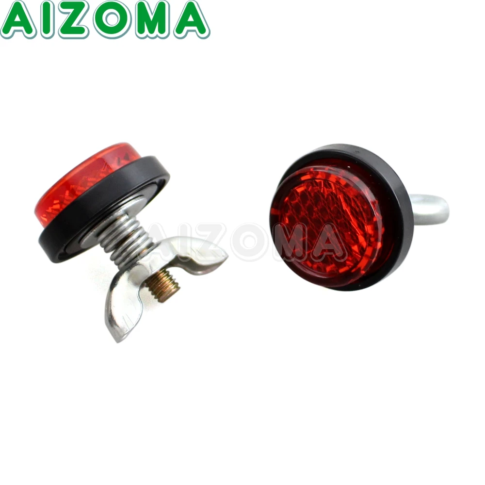 Off-road 4pc Reflective Tag Bolt Screws Rear License Plate Warning Reflector Red Safety Lens For Motorcycle Trunk Car Scooter