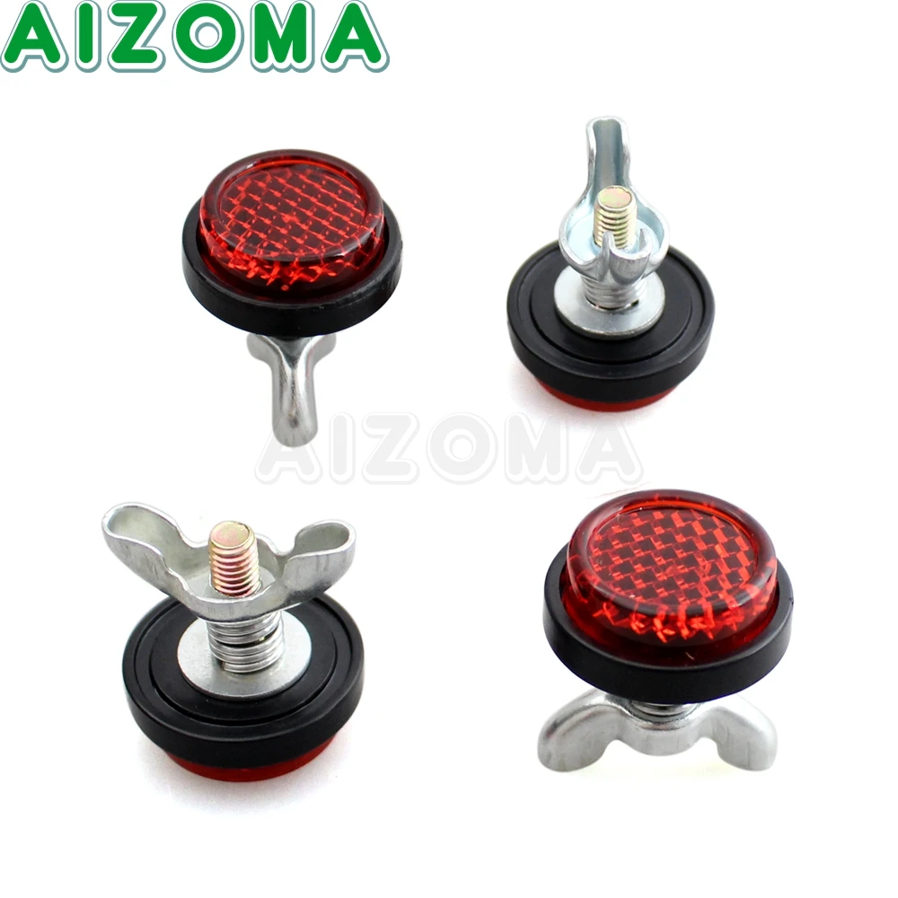 Off-road 4pc Reflective Tag Bolt Screws Rear License Plate Warning Reflector Red Safety Lens For Motorcycle Trunk Car Scooter
