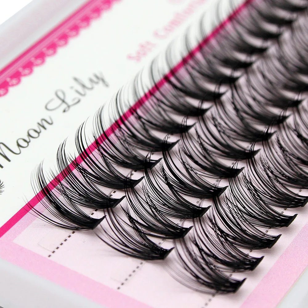 Upgraded Moonlily 60 Bundles Silk Soft Mink Eyelashes Extension Natural 3D Russian Volume Faux Individual Cluster Lashes Makeup