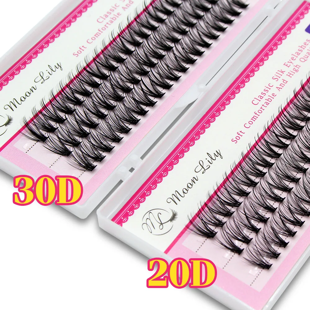 Upgraded Moonlily 60 Bundles Silk Soft Mink Eyelashes Extension Natural 3D Russian Volume Faux Individual Cluster Lashes Makeup