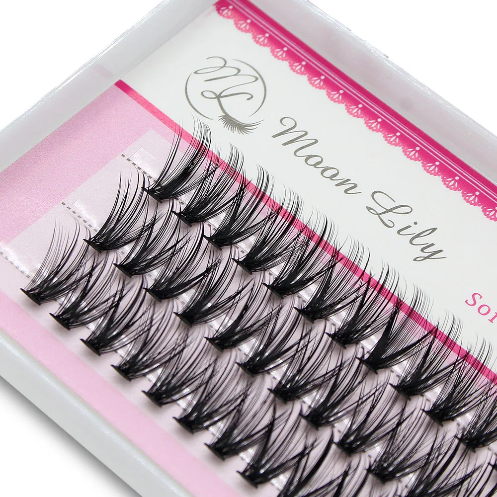 Upgraded Moonlily 60 Bundles Silk Soft Mink Eyelashes Extension Natural 3D Russian Volume Faux Individual Cluster Lashes Makeup