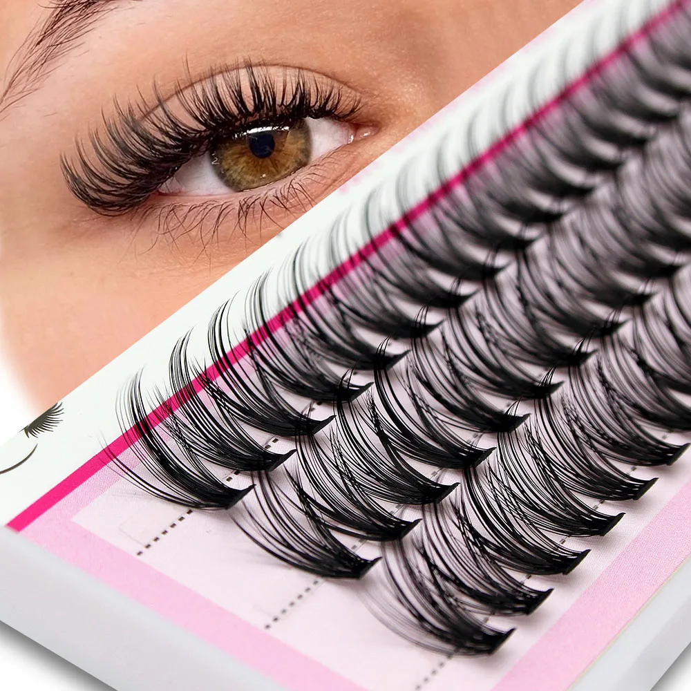 Upgraded Moonlily 60 Bundles Silk Soft Mink Eyelashes Extension Natural 3D Russian Volume Faux Individual Cluster Lashes Makeup