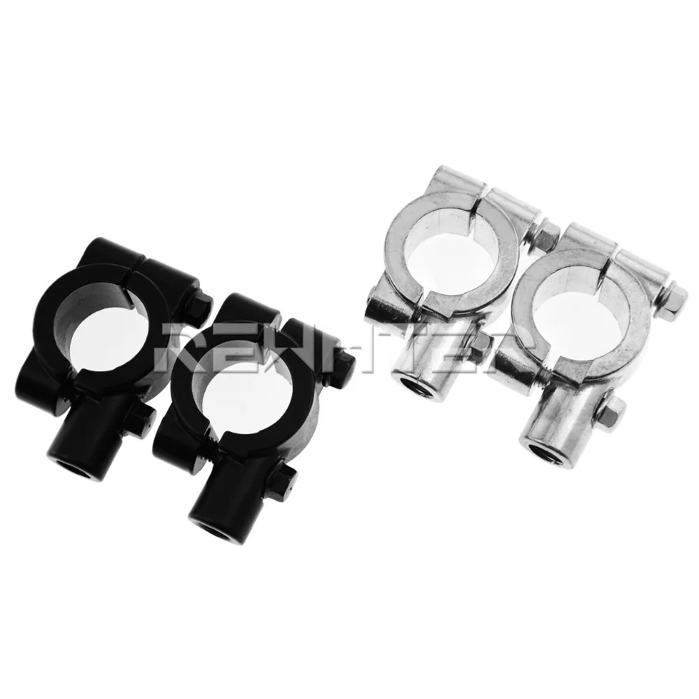 Motorcycle Mirror Mount Clamp Rear View Mirror Holder Adapter Silver Black Metal 22mm 25mm Handlebar 10mm 8mm Thread 2PCS