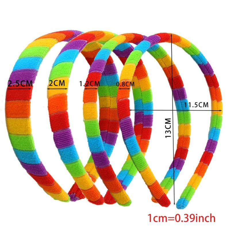 Women Autumn Wash Face Plush Headband Rainbow Striped Elastic Styling Hair Hoop 634C