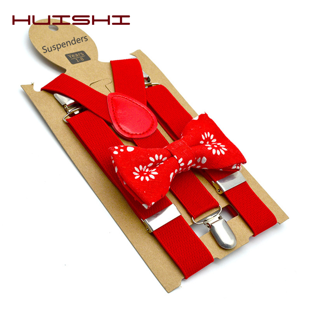 HUISHI Suspenders Kids Boy Girl Childrens Christmas Bow Tie Red Blue Suspenders Wedding Costume Adjustable Y-Back Black Braces