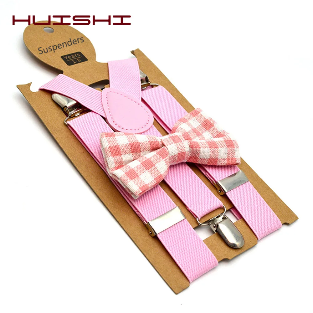 HUISHI Suspenders Kids Boy Girl Childrens Christmas Bow Tie Red Blue Suspenders Wedding Costume Adjustable Y-Back Black Braces