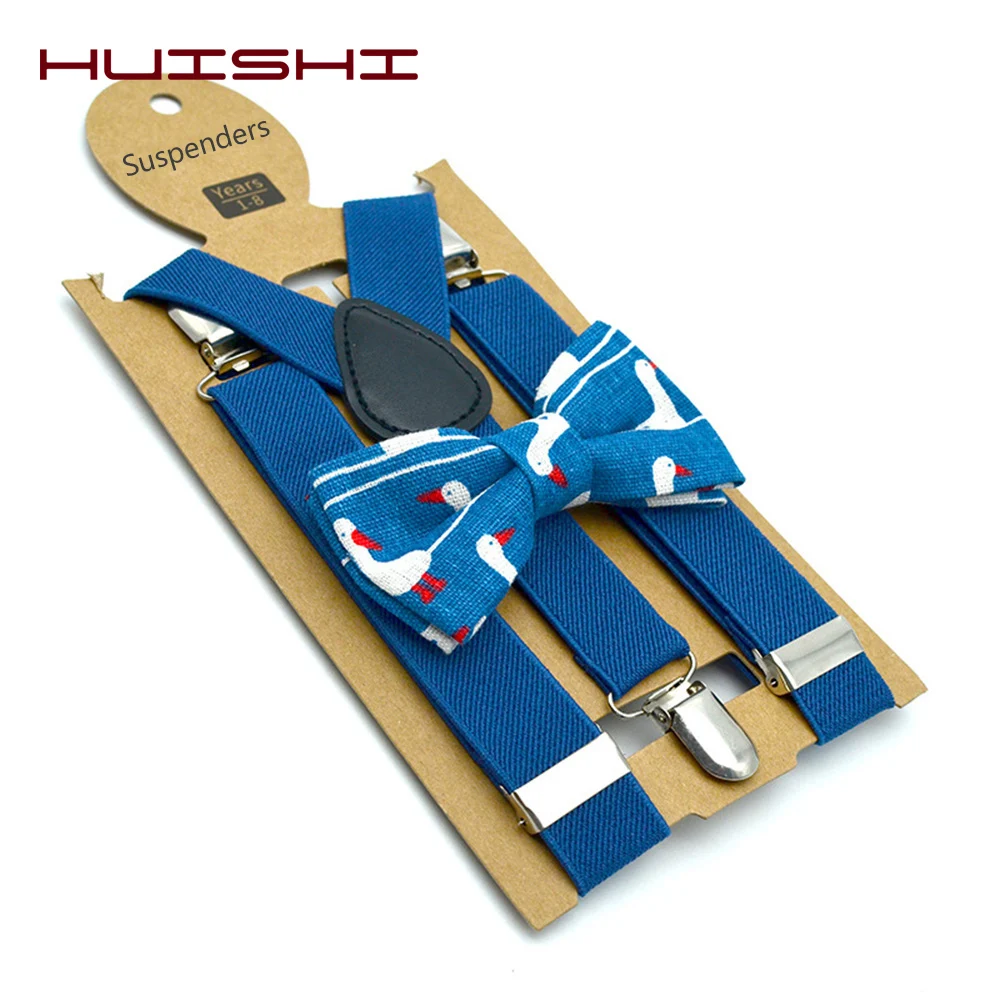 HUISHI Suspenders Kids Boy Girl Childrens Christmas Bow Tie Red Blue Suspenders Wedding Costume Adjustable Y-Back Black Braces