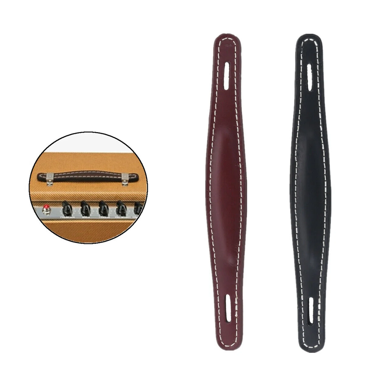 Ampmart 1pcs VINTAGE AMPLIFIER HANDLE BROWN LEATHER FOR FENDER AMP FLAT TYPE