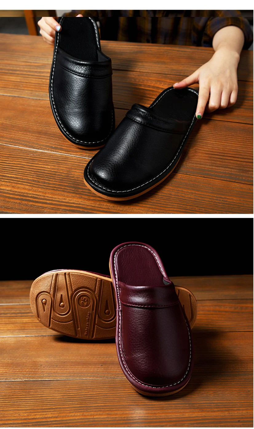 Classic PU Leather Slippers Male Indoor Unisex Shoes Men 2021 Fashion Man Leather Shoes Home Slippers Waterproof Man House Shoes