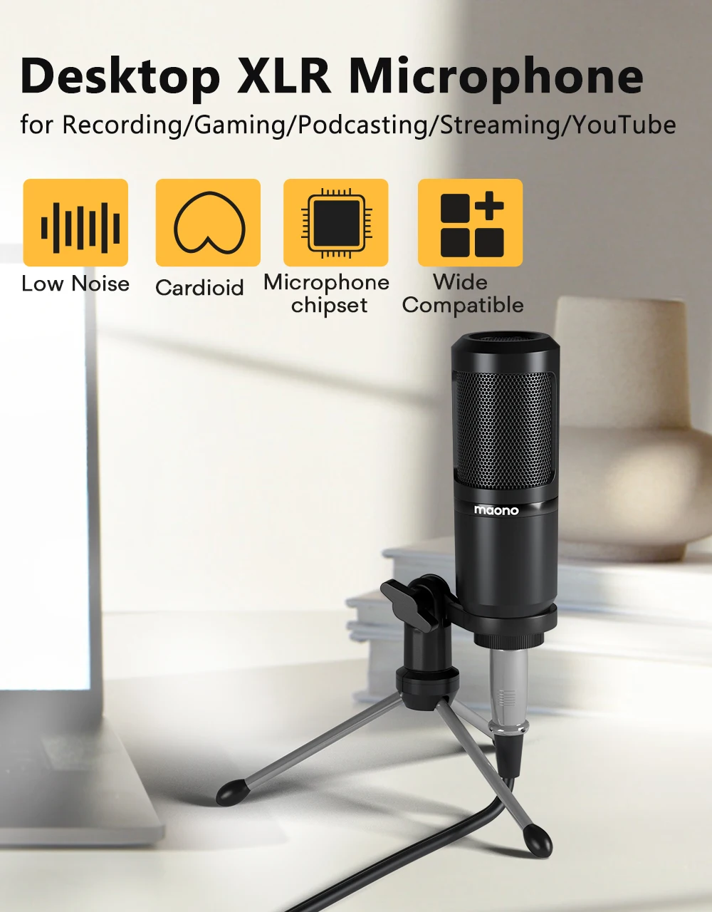 MAONO PM360TR Condenser Microphone Podcast Microphone 3.5mm Mic for Computer, Laptop, Phone, Sound Card, YouTube, Gaming, Record