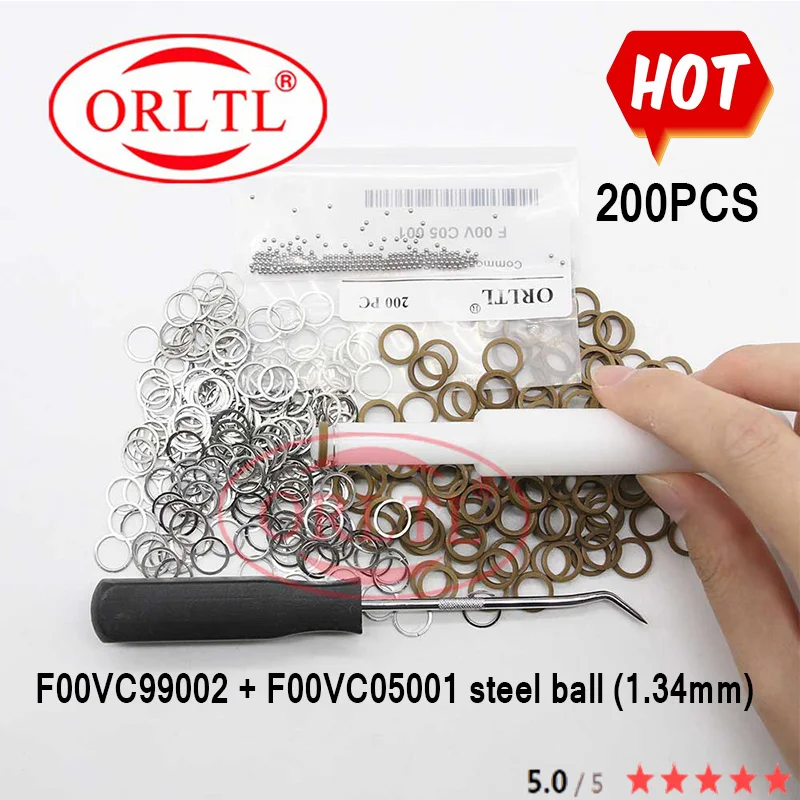 200PCS F00VC05001+F00VC99002 Common Rail Nozzle Repair Kits Steel Ball seal rings F00VC05009 F00VC05008 F00RJ02177 For Bosch