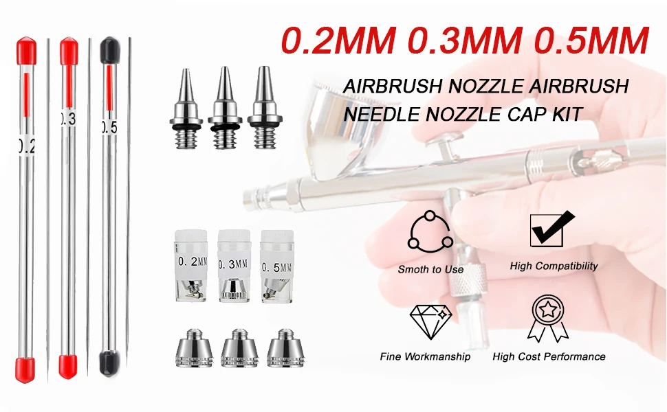 1/3pcs set 0.2/0.3/0.5mm Airbrush Nozzle Needle Airbrushes Spray Gun Spraying Paint Sprayer Replacement parts Tool Accessories