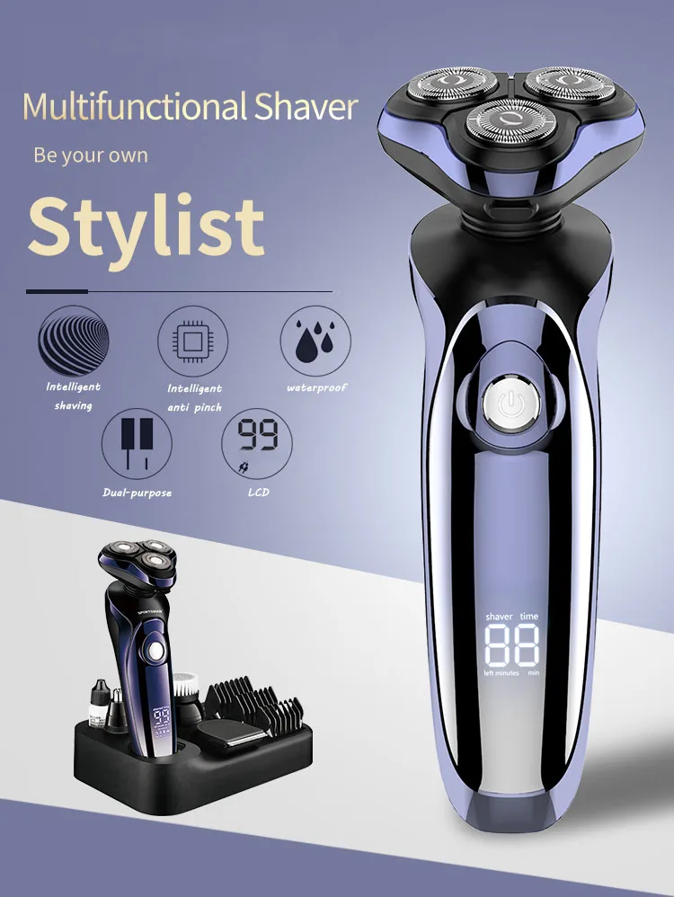 MOTAWISH Electric Shaver Wet-Dry Dual Use Water Proof Electric Razor Nose Ear Hair Trimmer Rechargeable Shaving Machine for Men