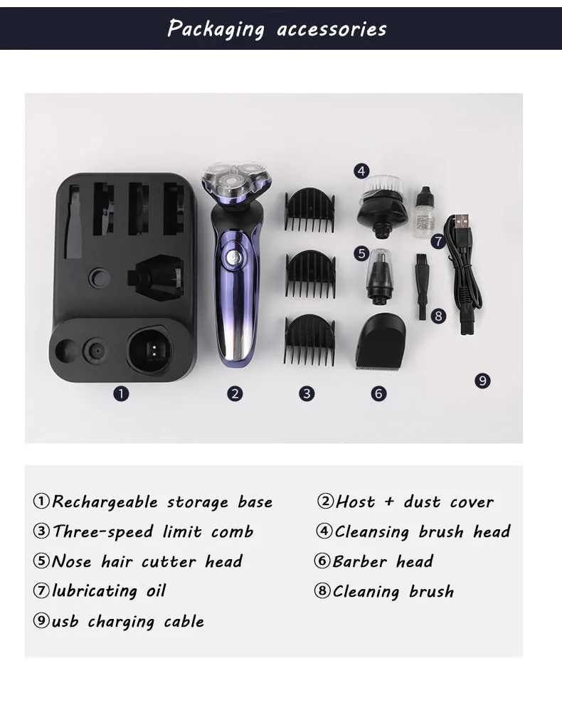 MOTAWISH Electric Shaver Wet-Dry Dual Use Water Proof Electric Razor Nose Ear Hair Trimmer Rechargeable Shaving Machine for Men