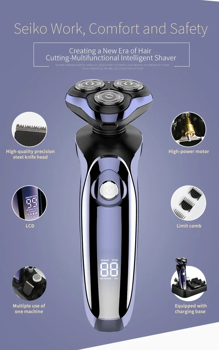 MOTAWISH Electric Shaver Wet-Dry Dual Use Water Proof Electric Razor Nose Ear Hair Trimmer Rechargeable Shaving Machine for Men