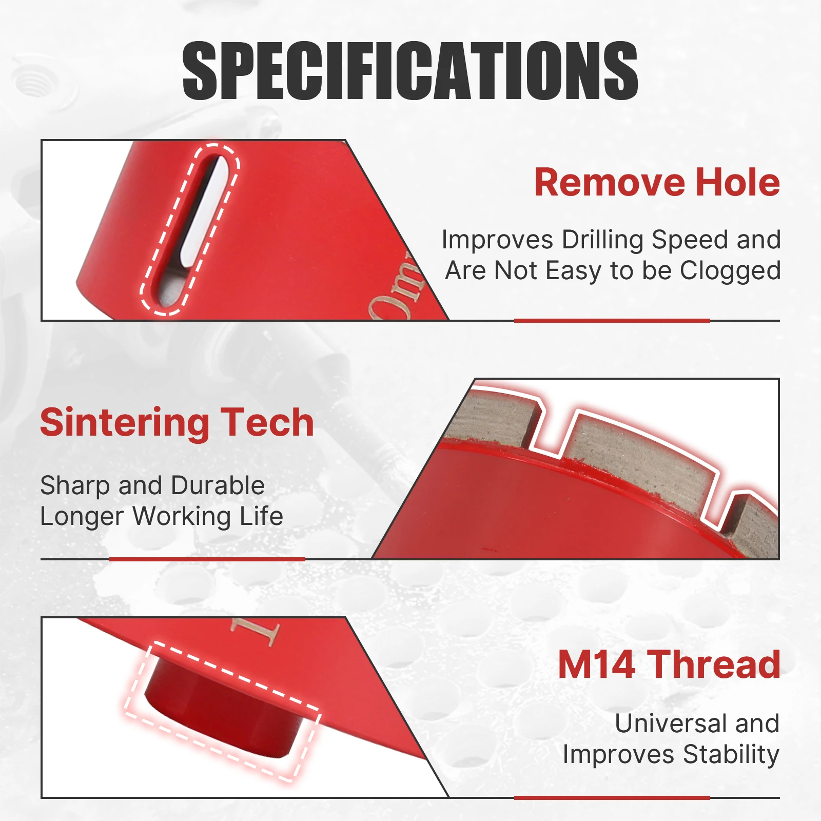 Versery 1PC 6-150mm M14 Sintering Core Bit Diamond Hole Saw Drill Bits For Marble Granite Brick Tile Ceramic Concrete Drilling