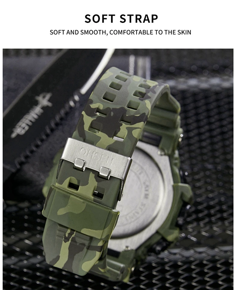 Fashion Quartz Digital Men Watch Dual Time Army Green Sport Man Wristwatches Reloj Hombre Waterproof Led Male Diver Watches Gift