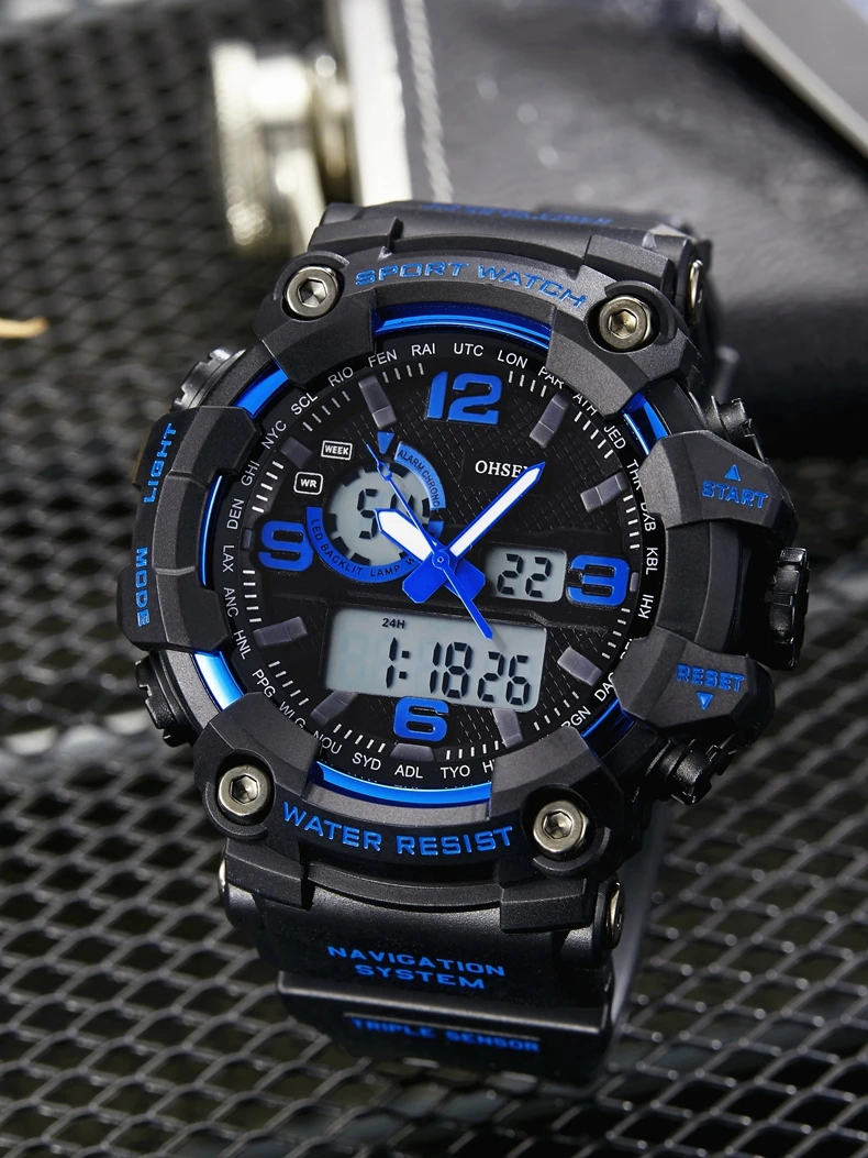 Fashion Quartz Digital Men Watch Dual Time Army Green Sport Man Wristwatches Reloj Hombre Waterproof Led Male Diver Watches Gift