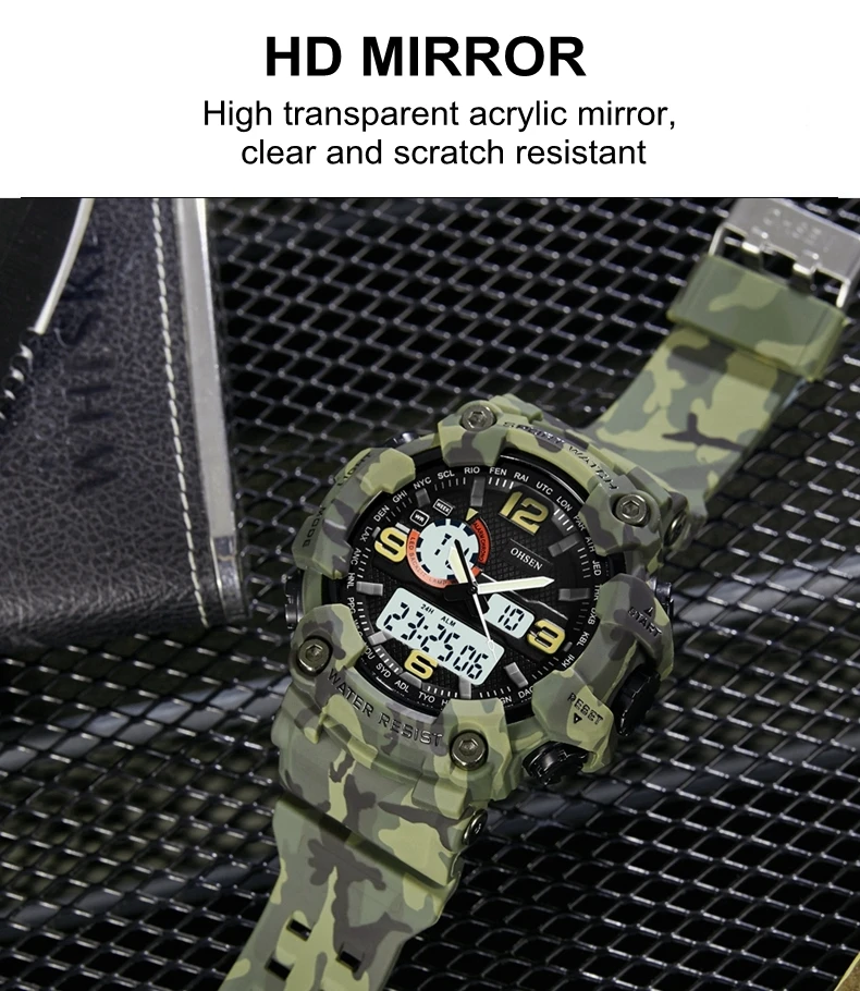 Fashion Quartz Digital Men Watch Dual Time Army Green Sport Man Wristwatches Reloj Hombre Waterproof Led Male Diver Watches Gift