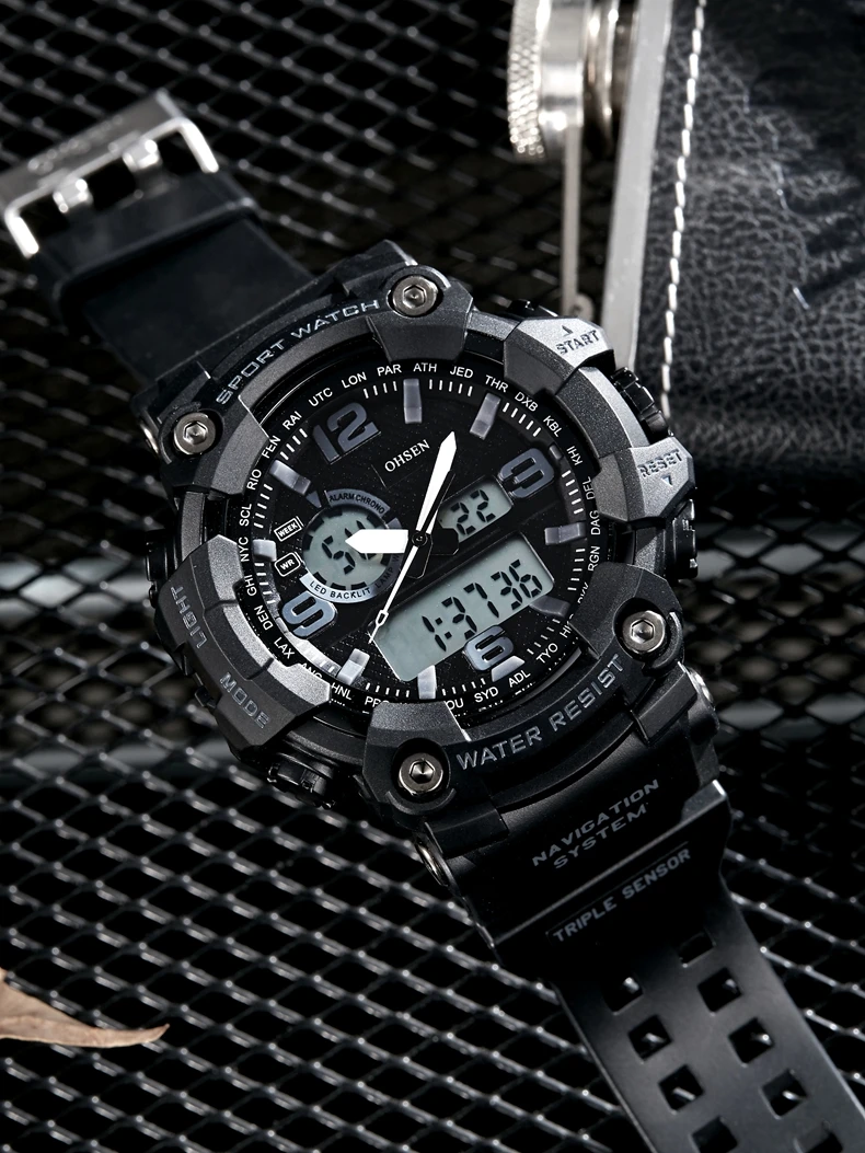Fashion Quartz Digital Men Watch Dual Time Army Green Sport Man Wristwatches Reloj Hombre Waterproof Led Male Diver Watches Gift