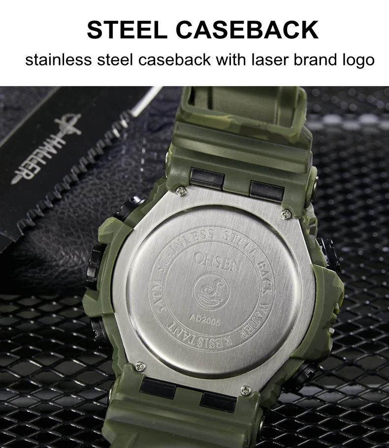 Fashion Quartz Digital Men Watch Dual Time Army Green Sport Man Wristwatches Reloj Hombre Waterproof Led Male Diver Watches Gift
