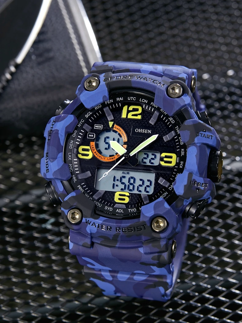 Fashion Quartz Digital Men Watch Dual Time Army Green Sport Man Wristwatches Reloj Hombre Waterproof Led Male Diver Watches Gift