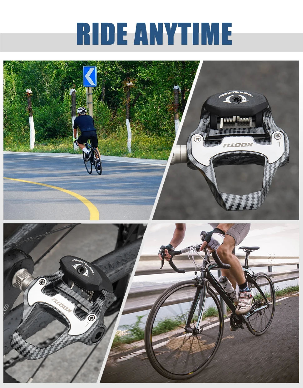 Road Bike Clipless Pedals Carbon Clip-On Pedals With Sealed Bearings Works With KEO And Shimano SPD System Locking Pedals