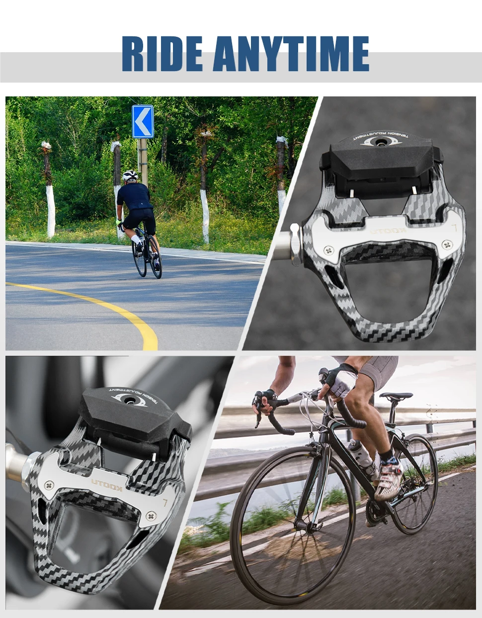 Road Bike Clipless Pedals Carbon Clip-On Pedals With Sealed Bearings Works With KEO And Shimano SPD System Locking Pedals