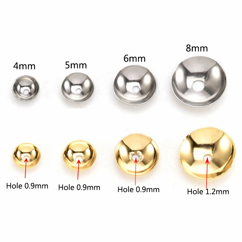 20Pcs 3-12mm Gold Plated Brass Round Bead Caps Spacer Beads High Quality for Diy Jewelry Making Components Accessories