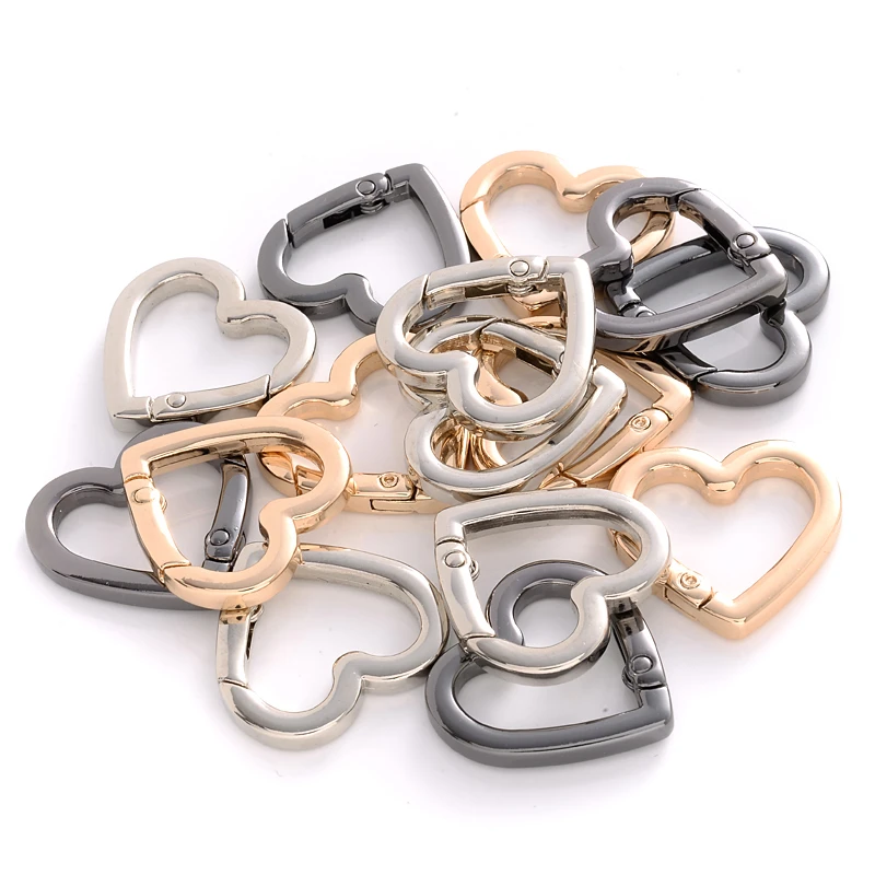 5Pcs/lot 25mm Metal Heart Shape Spring Clasps Openable Carabiner Keychain Bag Clips Hook Dog Chain Buckles Connector Accessories